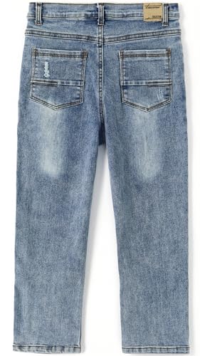 KIDSCOOL SPACE Boy Girl Jeans,Little Big Kid Ripped Elastic Band Inside Simple Denim Pants2