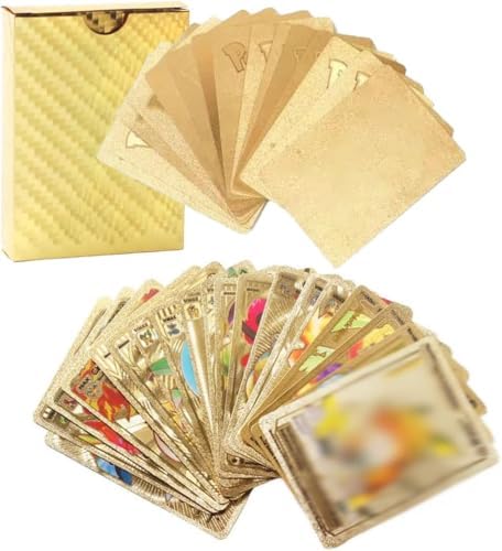 CWED Englische Fassung,55 Stück Gold Karten for Pokemon, V Sortierte Karten, Vstar Vmax Goldfolienkarten mit Deck Box,Vergoldete Karte Einschließlich Verschiedener Seltener Folienkarten