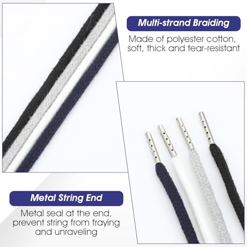Giantree 8 Stück Kordel Für Jogginghose, Kordel Für Hoodie Kordelzug Mit Durchziehnadel Kordelenden Metall 150cm Kordelband Zum Hoodie, Sporthosen Sweatshirts Jacken (Schwarz Dunkelblau Weiß Grau)