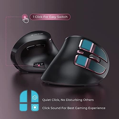 Seenda Ergonomic Mouse Wireless, Rechargeable Vertical Mouse for Multi-Purpose (BT3.0/5.0/2.4GHZ), Ergonomic Mouse Bluetooth for Laptop/PC/Smart TV/Mac/Smartphone/Tablet/iPad - Black and Rose Gold