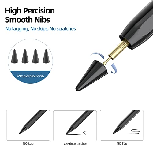 Stylus Pen voor iPad 2018-2022, Stylus Pen Compatibel met Apple iPad 9/8/7/6th, iPad Mini 6/5th, iPad Air 4/3th, iPad Pro 11''/12,9'', capacitieve pen met 4 reservepunten, Palm Rejection (zwart) - Image 6