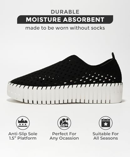 Project Cloud Platform Loafers for Women - Lightweight Spring Shoes for Women - Slip-On Casual Shoes - Non Slip Fashion Sneakers - Leather Insole Womens Footwear (Daffodil, Black, 6.5)2