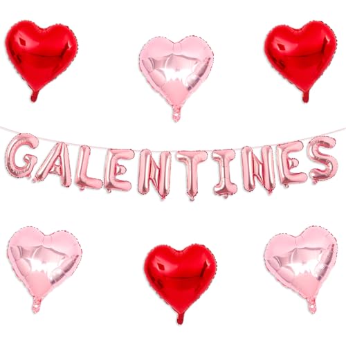 Rose Gold Galentines Balloons, 16 Inch Galentines Day Balloons Red Rose Gold Heart Balloon for Galentines Party Hotel Room Office Classroom Decor
