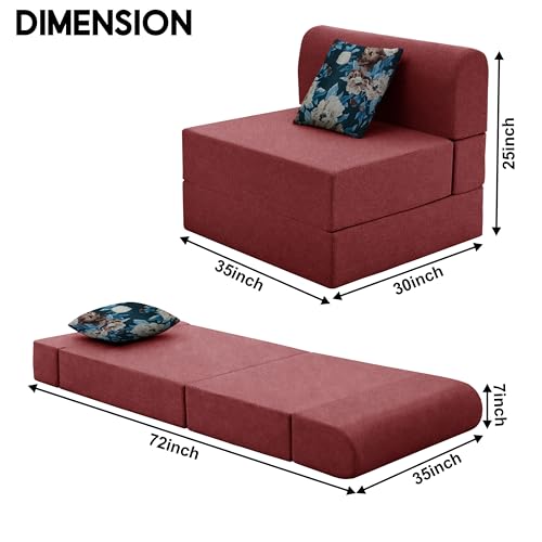 Image of Convertible 3 * 6 Single Seater Sofa Cum Bed | Foldable Sofa Bed for Apartments & Studio Rooms (RED, COMFORTMAX)