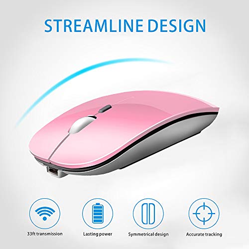 Uciefy Q5 Slim Rechargeable Wireless Mouse, 2.4G Portable Optical Silent Ultra Thin Wireless Computer Mouse With Usb Receiver And Type C Adapter, Compatible With Pc, Laptop, Desktop (Pink) #TOP1