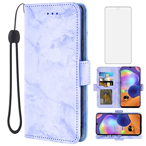 Housse Samsung Galaxy A31 violette style marbre idéale pour visionner vos vidéos de voyage