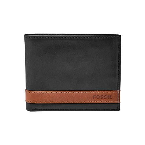 Fossil Brieftasche für Männer Quinn, 100% Leder Bifold schwarz 11,43 cm L...