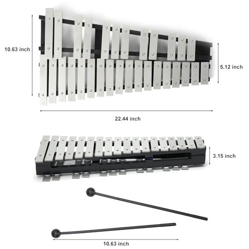 Image of Foldable 30 Notes Glockenspiel Percussion Bell Kit with 2 Mallets, Shoulder Strap, Carrying Bag, for Kids, Students, Adults