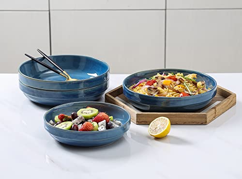Selamica Ceramic 9.5 Inch Stackable Bowls, 53 Oz Large Pasta Salad Bowls, Wide And Shallow Bowl Serving For Fruit, Cereal, Soup, Set Of 4, Ceylon Blue #TOP6