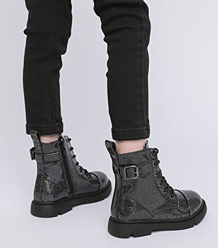 kkdom Boys Girls Waterproof Outdoor Glitter Lace Up Side Zipper Mid Calf Combat Boots(Toddler/Little Kid/Big Kid)3