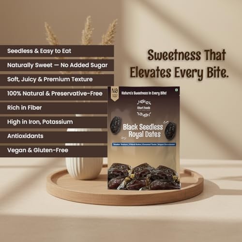 Image of Khari Foods - Premium Black Royal Seedless Dates- 400g Khajoor - High Fibre, No Added Sugar, No Preservatives, Easy to Consume - Soft Healthy Dates for Energy, Immunity Support and Everyday Wellness