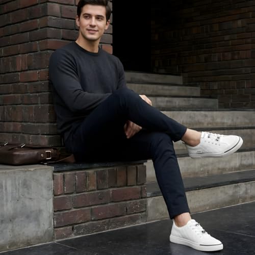 Image of Men's Black Canvas Sneakers - Stylish Casual Shoes with Non Tie Elastic Laces | 7mm Memory Foam & EVA Insole | Lightweight & Comfortable Everyday Footwear (Sizes 6-10)
