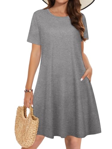 Image of Summer Dresses for Women Casual Tshirt Short Sleeve Floral Sundress Beach Cover Ups with Pockets 2026