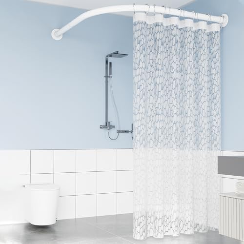 Barras de ducha curvadas extensibles sin taladrar, ajustables en forma de L, barra de cortina de ducha de 90-130 cm, diseño sin flacidez, soporte de techo, no requiere accesorio de baño blanco