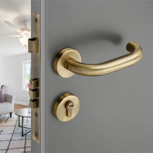 Image of LAPO Mortise Door Lock for Home Main Door & Bedroom with Handle | Heavy-Duty 70mm Cylinder | 50x85mm Body | 3 Brass Keys | Left-Right Fit 30-50mm Door Home Office Hotel | Antique Finish |CMH-6T