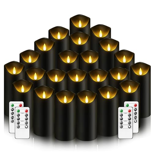 Image of Nimiko Flameless Candles with Remote, Battery Operated Flickering Flameless Candles, LED Candles with Timer 2 /4 /6 /8H, with Realistic LED Candles Set of 24 (D2.2 x H 5 inch 6 inch 7 inch) (Black)
