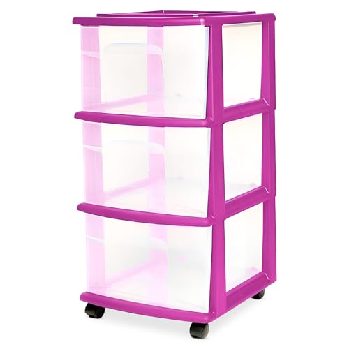 HOMZ Drawer Tower, 3-Tier Clear Plastic Storage...