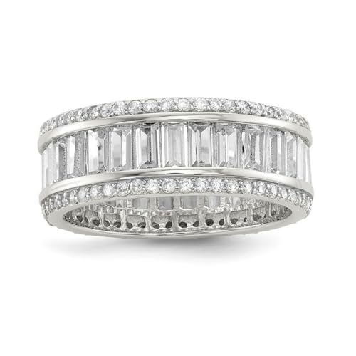 JewelryWeb 925 Sterling Silver Baguette and Round Cubic Zirconia Eternity Ring-Eternity-Ring for Women