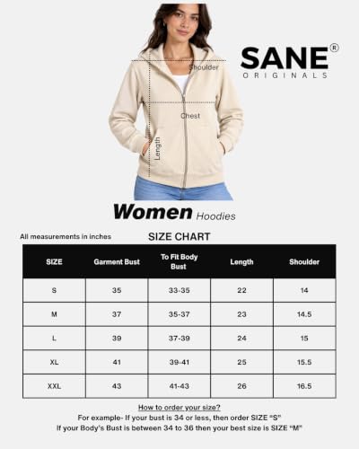 Image of SANE ORIGINALS Women's Cotton Blend Fleece Zip Up Hoodie Sweatshirt, Warm Winter Full Zip Jacket with Kangaroo Pockets