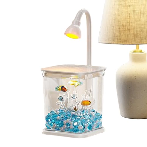 Aquarium pour Combattant | Aquarium avec Éclairage pour Poisson Betta - Décoration Bureau Silencieuse Écosystème Clair pour Maison Bureau Extérieur Table avec...