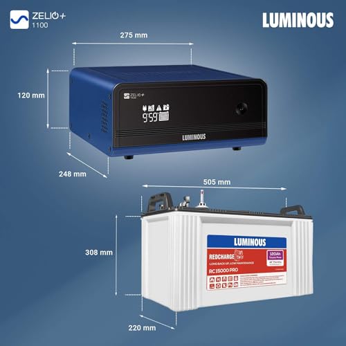 Luminous Inverter & Battery Combo with Trolley (Zelio+ 1100 Pure Sine Wave 900VA/12V Inverter, Red Charge RC 15000 PRO Short Tubular 120Ah Battery... - Image 7