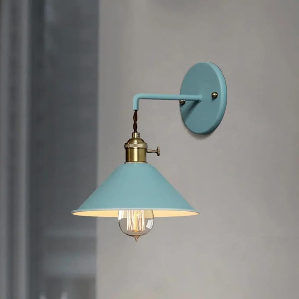 HXYSXHJUO Wall Lamp with On Off Switch Green Macaron E27 Light Copper Holder Frosted Paint Body Sconce for Bedroom Bedside Living Room Study Corridor Entryway Restaurant(Blue)