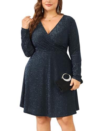 Image of ZOMVA 2025 Plus Size 0X-4X Sparkly Glitter Wrap V Neck A Line Mini Dress Sparkle Sequin Sexy Dresses Cocktail Party Club