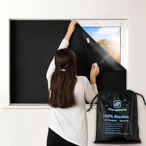 Changshade Portable Blackout Shades for Windows, Travel Stick On Blackout Curtains No Drill 100% Black Out, Blackout Window Cover Temporary Blinds for Baby, Nursery, Bedroom, 57" Width X 118" Heiht Cover