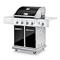 Trading 4 Main Burner with 1 side burner - Heavy-Duty 5-Burner Propane Gas Grill - Stainless Steel Grill, 52,000 BTU Grilling Capacity, Electronic Ignition System, Built-in Thermometer - NutriChef