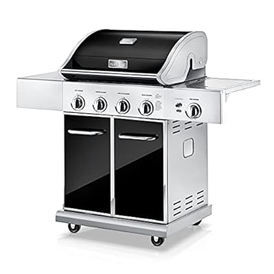 Trading 4 Main Burner with 1 side burner - Heavy-Duty 5-Burner Propane Gas Grill - Stainless Steel Grill, 52,000 BTU Grilling Capacity, Electronic Ignition System, Built-in Thermometer - NutriChef