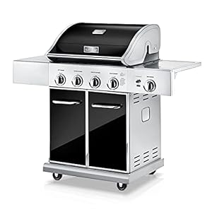 NutriChef Heavy-Duty 5-Burner Propane Gas Grill – Stainless Steel Grill, 4 Main Burner with 1 side burner, 52,000 BTU Grilling Capacity, Electronic Ignition System, Built-in Thermometer – NCGRIL2