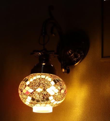 Image of ELIANTE Moroccan Mosaic Glass Wall Light Antique Gold Aluminium Decorative Sconce for Living Room Bedroom Hallway Foyer Balcony Free LED Bulb Included