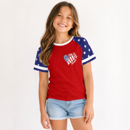 Image of 4th of July Shirts for Girls Patriotic American Flag Kids Clothing