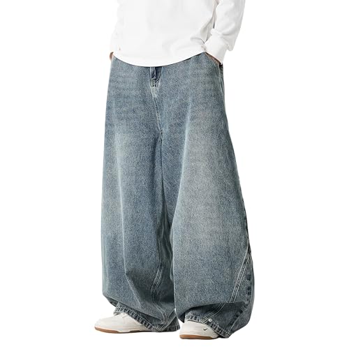 DOSLAVIDA Baggy Jeans for Men Wide Leg Hip Hop Jean Stylish Loose Fit Denim Pants Casual Streetwear Skateboard Pants