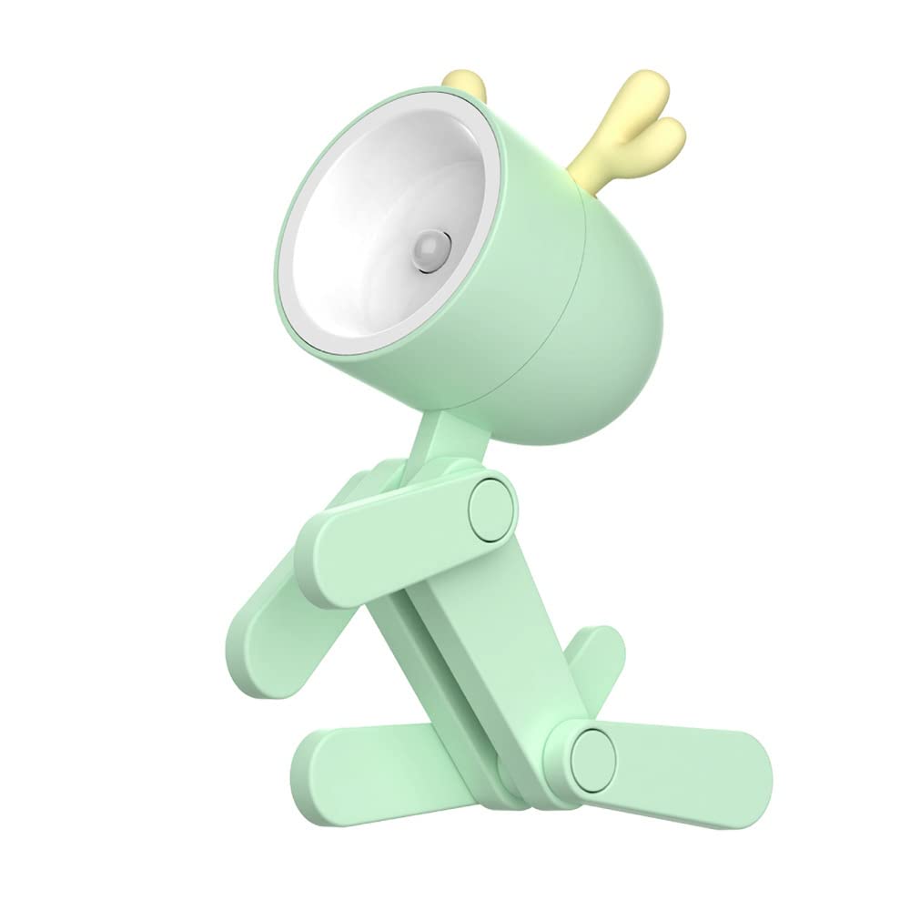 Cute Deer Night Light, Night Light Kids Lamp for Bedroom, Adjustable Angle LED Portable Deer Lamp, Battery Powered Nightlight for Home Office Dorm Room Decorations Children Christmas Gifts (Green)