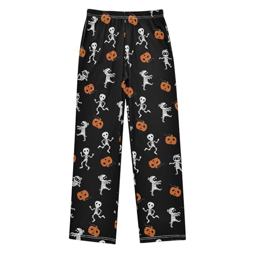 CaTaKu Boys Skull Mummy Pumpkin Halloween Pants for Boys Girls Wide Leg Sweatpants Kids Long Bottoms with Pockets Size 6-14Y