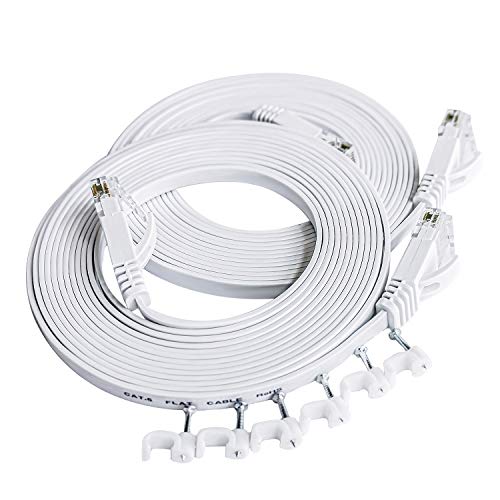 Cat 6 Ethernet Cable 9.84 ft (2Pack) White - Flat Internet Network LAN