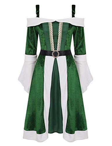 MSemis Disfraz Mamá Noel Sexy para Mujer Vestido Navidad sin Hombros Vestido Retro Vintage Terciopelo con Cinturón Traje Santa Claus Disfraces Navidad Fiesta Despedida Verde Medium