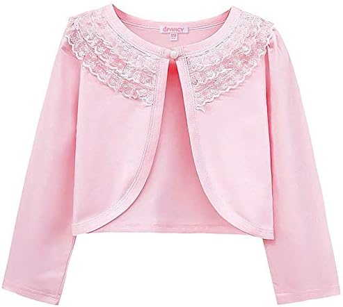 Shrugs for Girls Bolero Cardigan Button Closure Long Sleeve Dress Cover Up Pink