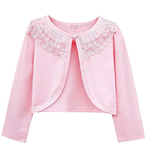 Shrugs for Girls Bolero Cardigan Button Closure Long Sleeve Dress Cover Up Pink