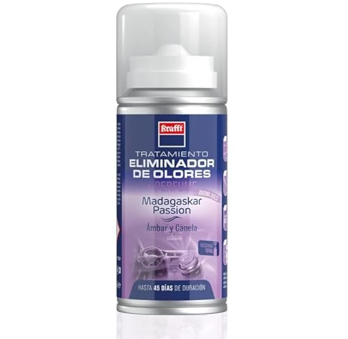 Krafft Tratamiento Eliminador de Olores de Descarga Única, Neutralizador de Olores Coche con Aroma Madagascar Passion 150ml