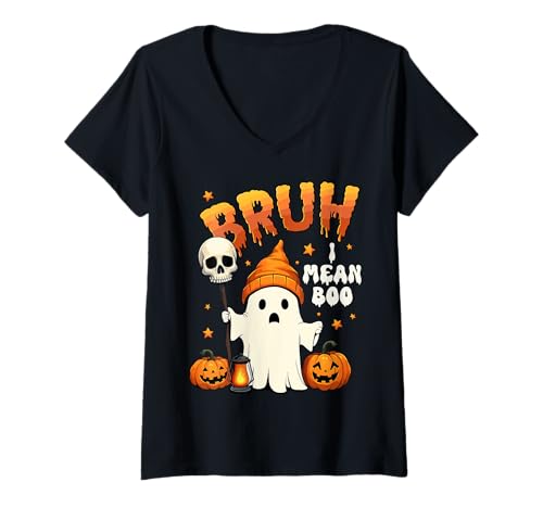 Donna halloween bruh ghost boo cute ghost trick or treat maglietta con collo a v