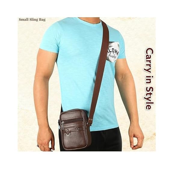 Image of Brown Leather Backpack and Crossbody Bag Combo for Men, 2 Piece Travel & Daily Use Set with Adjustable Strap, Spacious Multi-Pocket Design