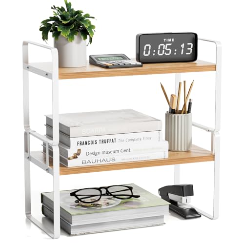 YGYQZ Desk Shelf Organizer for Top of Desk, Detachable 2 Tier Desktop Bookshelf, Wooden Desk Shelves...