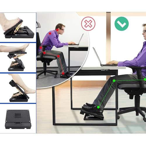 Foot Rest Under Desk Footrest: 4 Level Height Ergonomic Adjustable Footstools Folding Non-Slip Leg Rest with Massage Function Soft Footrest Pad for Car Office Home Gaming (Black) - Cosy Home Interiors Foot Rest Under Desk Footrest: 4 Level Height Ergonomic Adjustable Footstools Folding Non-Slip Leg Rest with Massage Function Soft Footrest Pad for Car Office Home Gaming (Black) - Image 2