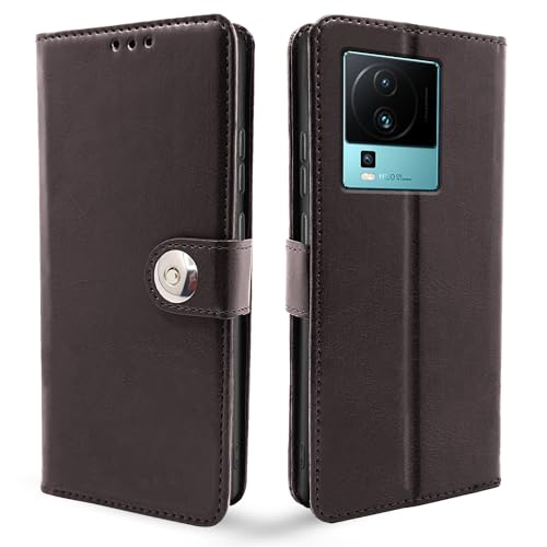 Image of Pikkme iQOO Neo 7 Pro 5G Flip Cover Leather Finish | Inside TPU with Card Pockets | Wallet Stand and Shock Proof | Complete Protection Button Flip Case (Coffee)