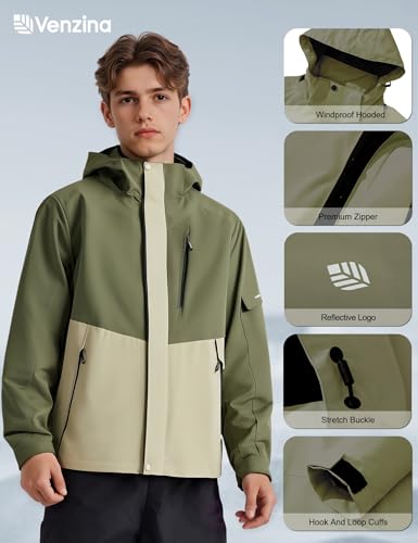 Image of Venzina Men's Waterproof Rain Jacket-Lightweight Windbreaker with Color Block Design, Breathable for Urban Outdoor, Daily Commuting I Fashion Unisex Couple Jacket