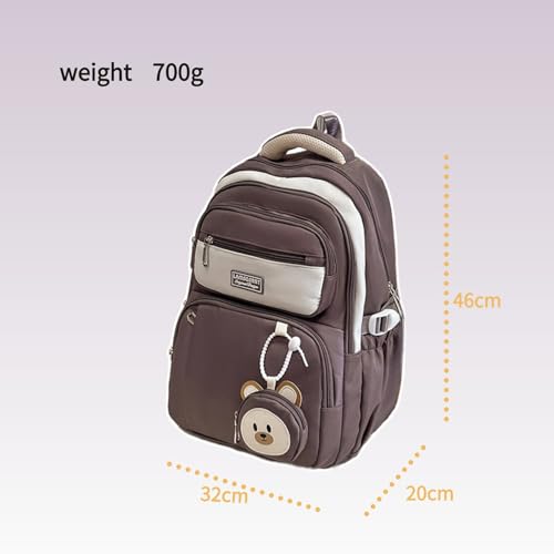 Multi-Pocket Laptop Backpack Large Capacity Work & Travel Suitcase Strap & Bear Charm, Gift for Friend (light purple)3