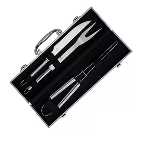 Kit Churrasco 3 Peças Com Maleta De Alumínio Presente Jogo Para Churrasco, Inclui Faca, Forquilha e