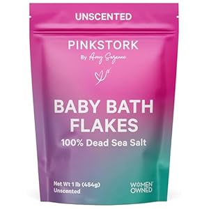Pink Stork Baby Bath Flakes, Calming Fragrance Free Magnesium Bath Salts for Infants and Toddlers to Help Soothe Diaper Rash, Irritation, and Support Restful Sleep Without Melatonin – 16 oz